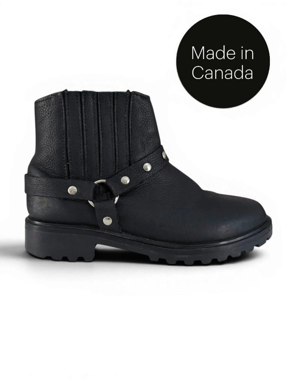 MARTINO black leather harness ankle boots lug sole 10
